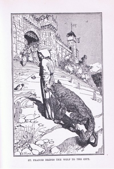 St Francis tar med sig vargen till staden, 1912 av Henry Justice Ford