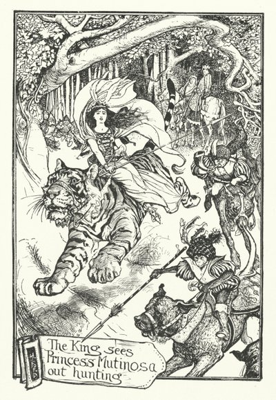 Kungen ser prinsessan Mutinosa på jakt (gravyr) av Henry Justice Ford