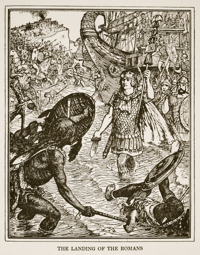 Romarnas landstigning, illustration från "A History of England" av C.R.L. Fletcher och Rudyard Kipling, 1911. av Henry Justice Ford
