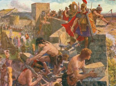 Den romerska muren (färglitografi) av Henry Justice Ford