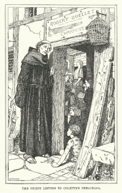 Prästen lyssnar på Colettes predikan (litho) av Henry Justice Ford