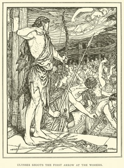 Ulysses skjuter den första pilen mot Wooers av Henry Justice Ford