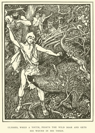 Ulysses, när en ungdom, slåss mot vildsvinet och får sitt sår i låret av Henry Justice Ford