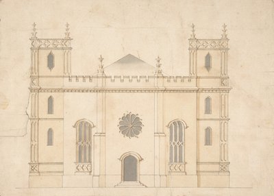 Fasad av en gotisk väckelsekyrka, 1745-76. av Henry Keene.