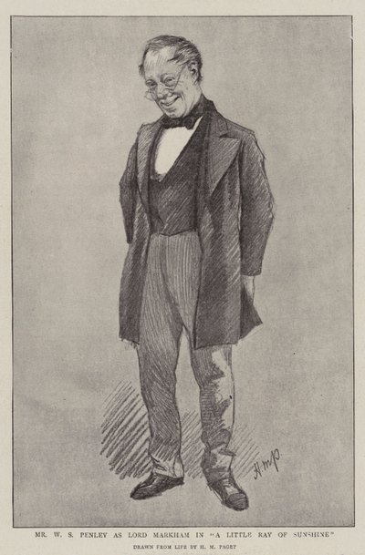 Mr W S Penley som Lord Markham i "A Little Ray of Sunshine" (litho) av Henry Marriott (after) Paget