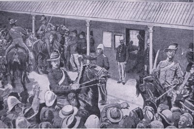 Kolonialförstärkningar för Sydafrika: En ström av sökande till inskrivning i Sydney, från After Pretoria: The Guerilla War publicerad av Harmsworth Brothers Limited, 1901 av Henry Marriott Paget