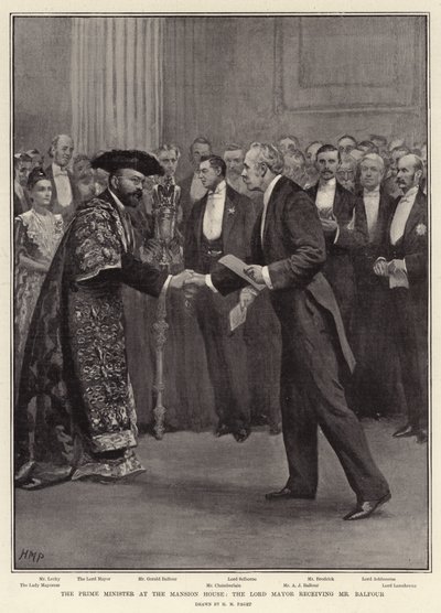 Premiärministern på Mansion House, överborgmästaren tar emot Mr Balfour av Henry Marriott Paget