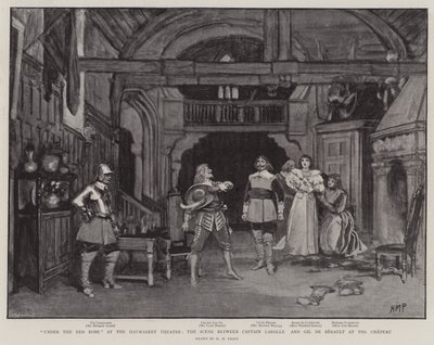 Under den röda dräkten på Haymarket Theatre, scenen mellan kapten Larolle och Gil de Berault på slottet av Henry Marriott Paget