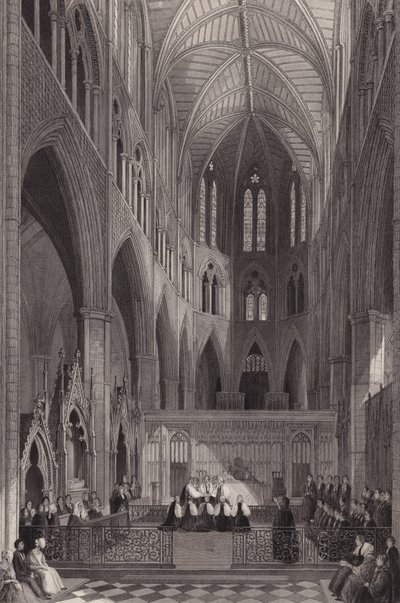 Invigning av koloniala biskopar i Westminster Abbey, London (gravyr) av Henry Melville