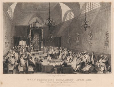 William fjärde prorogeringsparlament, april 1831. House of Lords: förstört av brand 16 oktober 1834 av Henry Melville