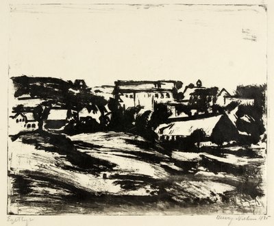 Kuperat landskap med hus av Henry Nielsen