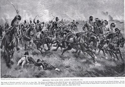 Kanonerna tas i bruk i Waterloo, illustration från "Hutchinson