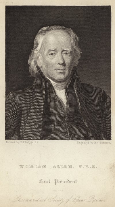 William Allen - förste ordförande i Pharmaceutical Society of Great Britain (1770-1843) (gravyr) av Henry Perronet (after) Briggs