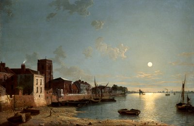 "Cheyne Walk in Chelsea, by Moonlight", c1850 av Henry Pether