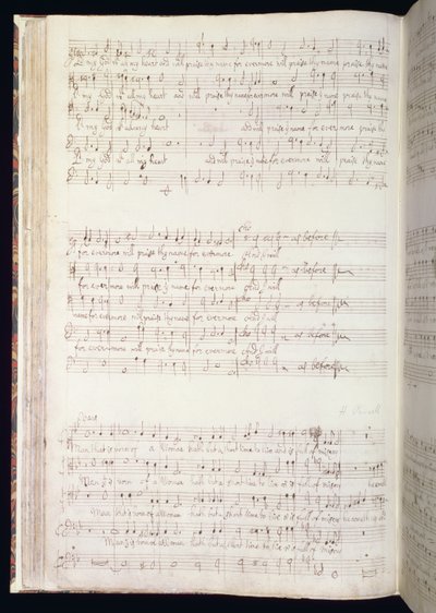 MU MS 88 f.102 "Man som är född av kvinna", sida ur en volym med engelska anthems komponerade och skrivna av Henry Purcell (1659-95) 1673 (bläck på papper) av Henry Purcell
