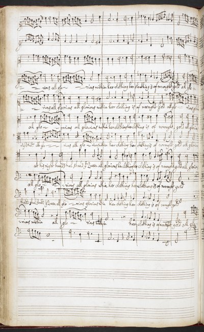 R.M.20.h.8 f.56v Autografmanuskript av hymner, välkomstsånger och solosånger, c.1680-90 (bläck på papper) av Henry Purcell