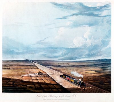 Tåg som korsar Chat Moss, Lancashire, 1831 av Henry Pyall