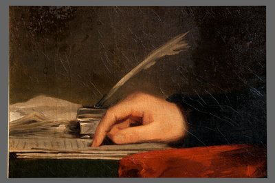 Detalj av porträtt av Alexander Hamilton olja på duk av Henry Raeburn
