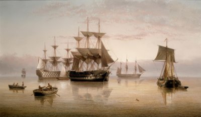 Men Of-War och annan sjöfart förankrade i ett lugn av Henry Redmore