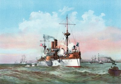 Maine hylder det spanske flagskib ved ankomsten til havnen i Havanaswed av Henry Reuterdahl