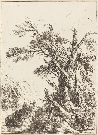 Landskap med gamla träd vid vatten av Henry Richard Greville, 3rd earl of Warwick