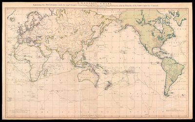 En allmän karta som visar de upptäckter som gjordes av kapten James Cook under denna och hans två föregående resor med spåren efter de fartyg som var under hans befäl av Henry Roberts