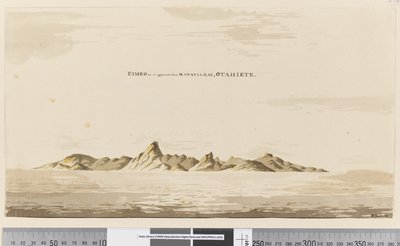 Sida 25aa Eimeo som den ser ut från Matavai Bay, Otahiete, 1768-75 (penna & bläck och tvätt) av Henry Roberts