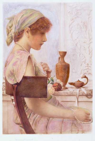 Girl with Pearls (wc över fotogravyr) av Henry Ryland