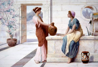 Gossip, ca 1895 (akvarell ombord) av Henry Ryland