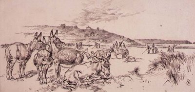 Åsnor på golfbanan, illustration från "Graphic" magazine, pub. c.1870 (lito) av Henry Sandercock