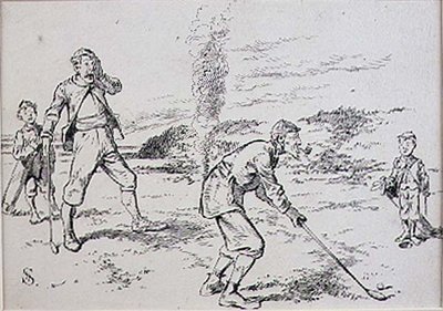 The Absent Minded Golfer, illustration från "Graphic" tidningen, pub. c.1870 (lito) av Henry Sandercock