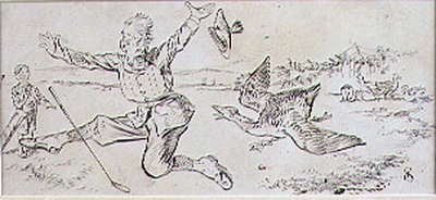 Den attackerade golfaren, illustration från "Graphic" tidning, pub. c.1870 (lito) av Henry Sandercock