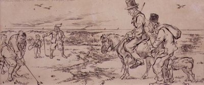 The Difficult Putt, illustration från "Graphic" tidningen, pub. c. 1870 (lito) av Henry Sandercock