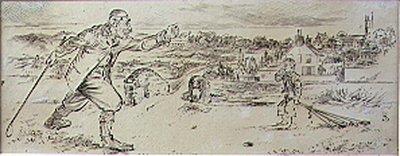 The Furious Golfer, illustration från tidningen Graphic, utgiven omkring 1870 (litografi). av Henry Sandercock