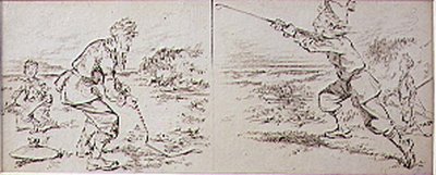 Golfaren störd av en blåsig explosion, illustration från "Graphic" tidningen, pub. c.1870 (lito) av Henry Sandercock