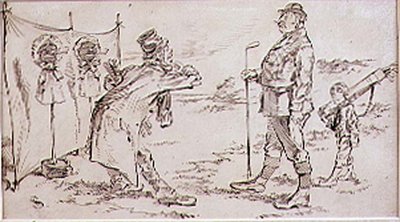 Golfaren blir störd av säljaren, illustration till Graphic magazine, pub. c, 1870 av Henry Sandercock