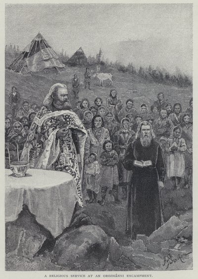 En religiös gudstjänst på ett orozhannis läger (litho) av Henry Sandham
