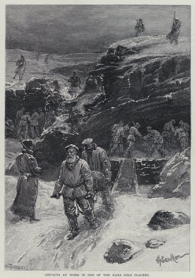 Fångar på jobbet i en av Kara-guldplacerarna (litho) av Henry Sandham