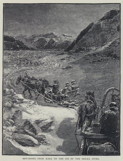 Återvänder från Kara på Shilkaflodens is (litho) av Henry Sandham