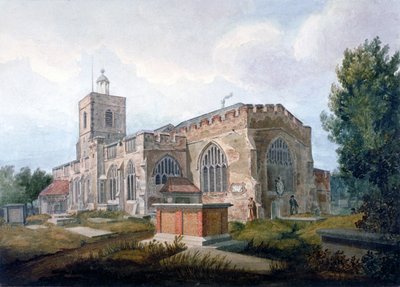 Sydostvy över Church of St Dunstan, Stepney, London, c1820 av Henry Sass