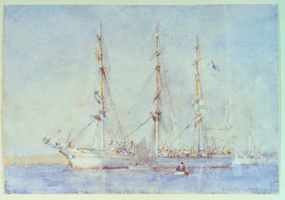 Franska fartyget Marecual de Cashes [Mareschal de Cashes] vid Falmouth juli 1914, tidigt 1900-tal (akvarell) av Henry Scott Tuke