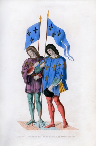 Härolder som tillkännager Karl VIs död till hans son, c1500, 1843. av Henry Shaw