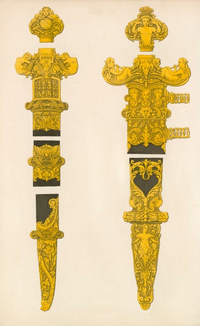 De dekorativa delarna av en dolk och ett svärd, designade av Holbein, tidigt 1500-tal av Henry Shaw