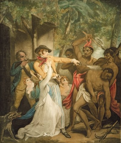 The Settling Family Attacked by Savages, graverad av George Keating (1762-1842) (akvatint) av Henry Singleton