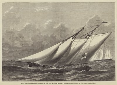 Royal Yacht Squadron Regatta, tävling om Town Cup, Prinsens av Wales yacht Hildegarde rundar flaggbåten vid Lepe-båten. av Henry Spernon Tozer
