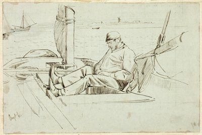 Man som sitter i en segelbåt av Henry Stacy Marks