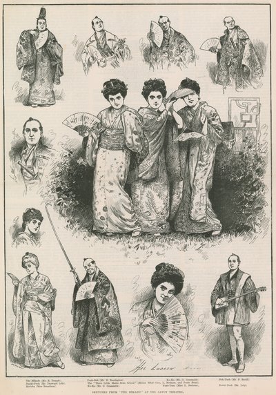 Skisser från The Mikado på Savoy Theatre av Henry Stephen Ludlow