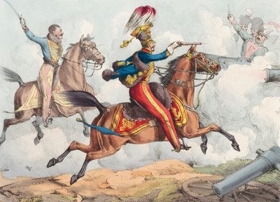 En kavalleriladdning i en 1800-talsstrid. av Henry Thomas (after) Alken