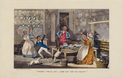 Kaos i köket (färgad gravyr) av Henry Thomas (after) Alken