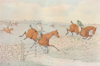 A Steeplechase: En smäll mot ett stenhölje. 5 till 4 på vitt, 1827 av Henry Thomas Alken